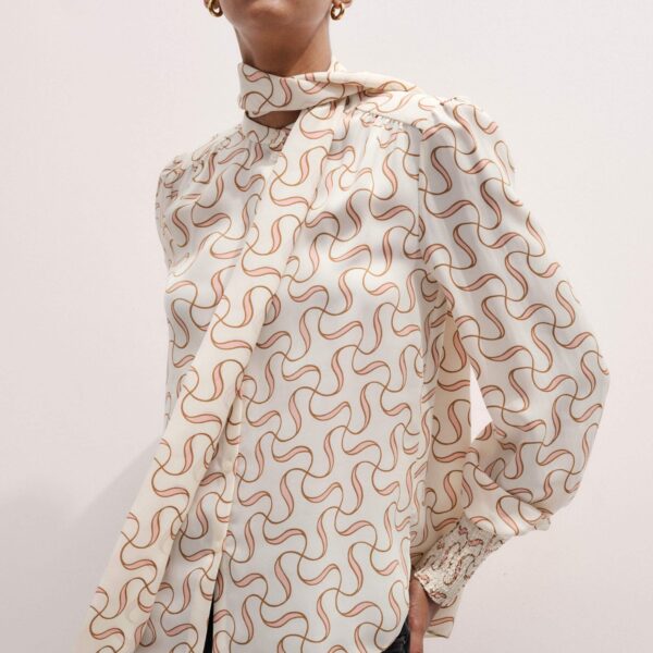 Me + Em Straight Blouse + Tie – luxury British Multicolour in Me and Em exclusively at Coveti