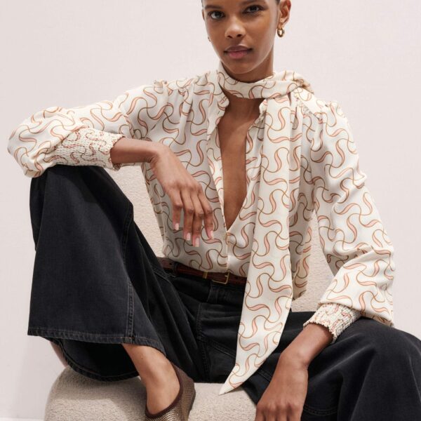 Me + Em Straight Blouse + Tie – luxury British Ivory in Me and Em exclusively at Coveti