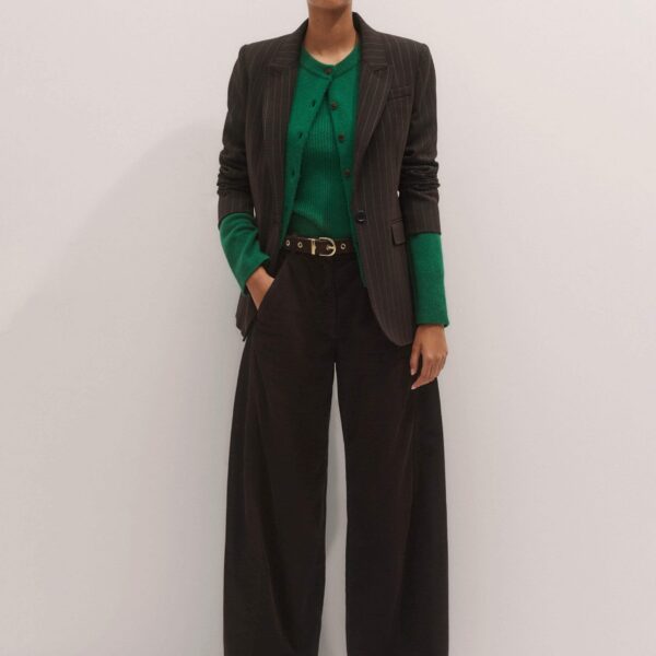 Me + Em Straight Cardigan – luxury British Green in Me and Em exclusively at Coveti