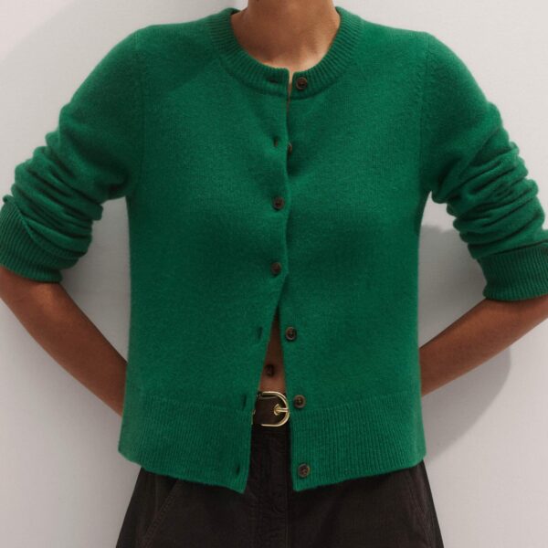 Me + Em Straight Cardigan – luxury British Green in Me and Em exclusively at Coveti