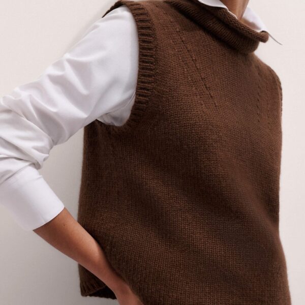 Me + Em Straight Crop Vest – luxury British Brown in Me and Em exclusively at Coveti