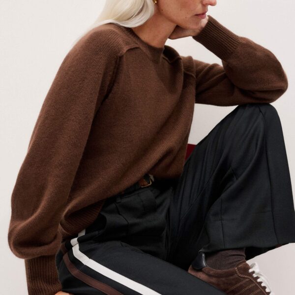 Me + Em Sunday Sweater + Snood – luxury British Brown in Me and Em exclusively at Coveti