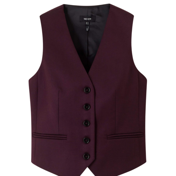 Me and Em Tailored Vest – luxury British Red in Me and Em exclusively at Coveti