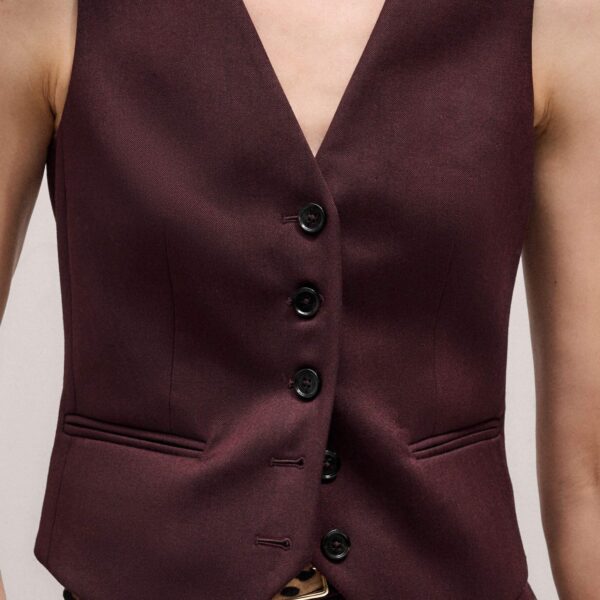 Me + Em Tailored Waistcoat – luxury British Red in Me and Em exclusively at Coveti