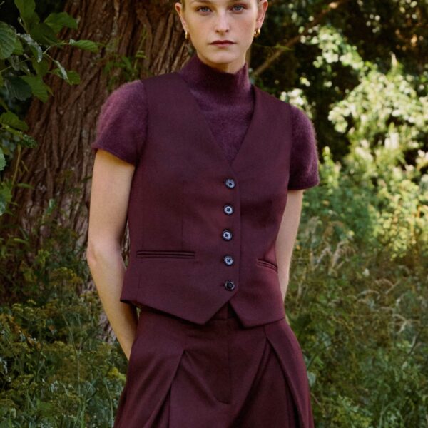 Me and Em Tailored Waistcoat – luxury British Red in Me and Em exclusively at Coveti