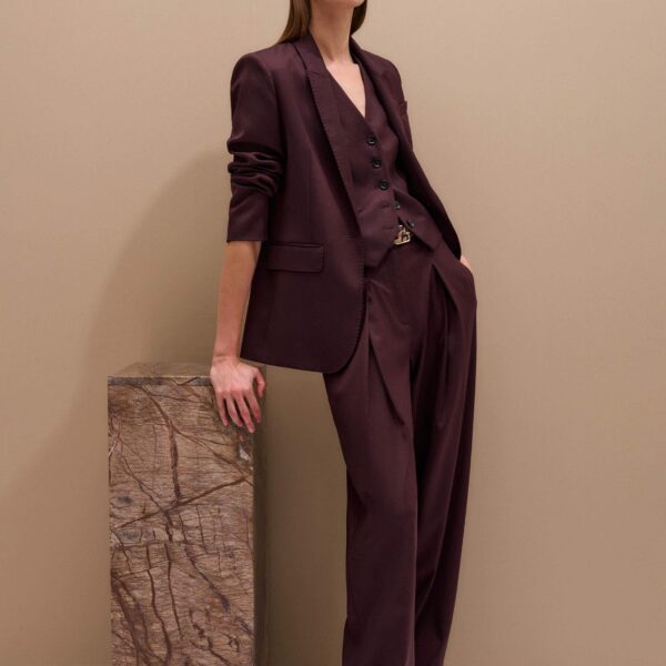 Me + Em Tailored Waistcoat – luxury British Red in Me and Em exclusively at Coveti