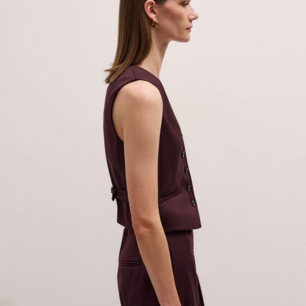 Me + Em Tailored Waistcoat – luxury British Red in Me and Em exclusively at Coveti