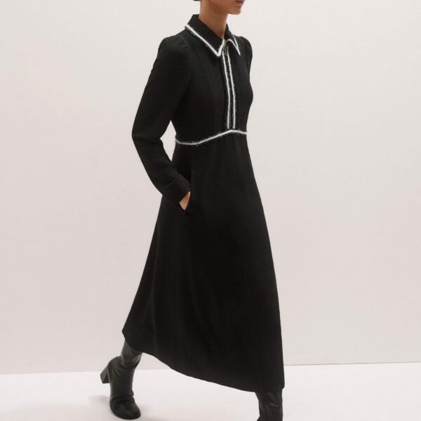 Me + Em Textured Midi Dress – luxury British Black in Me and Em exclusively at Coveti