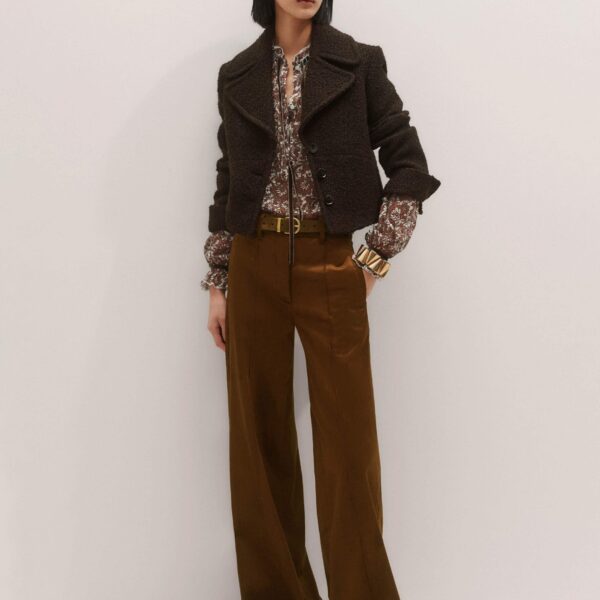 Me + Em Tonal Tie Blouse – luxury British Brown in Me and Em exclusively at Coveti