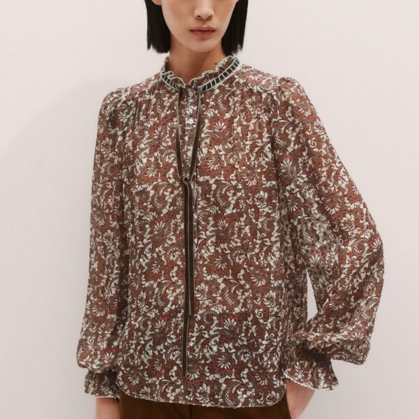Me and Em Tonal Tie Blouse – luxury British Brown in Me and Em exclusively at Coveti
