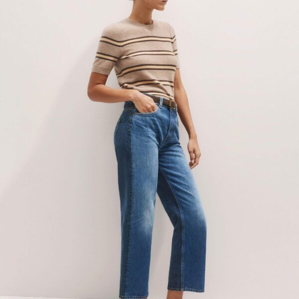 Me + Em Two-Tone Straight Crop Jean – luxury British Blue in Me and Em exclusively at Coveti