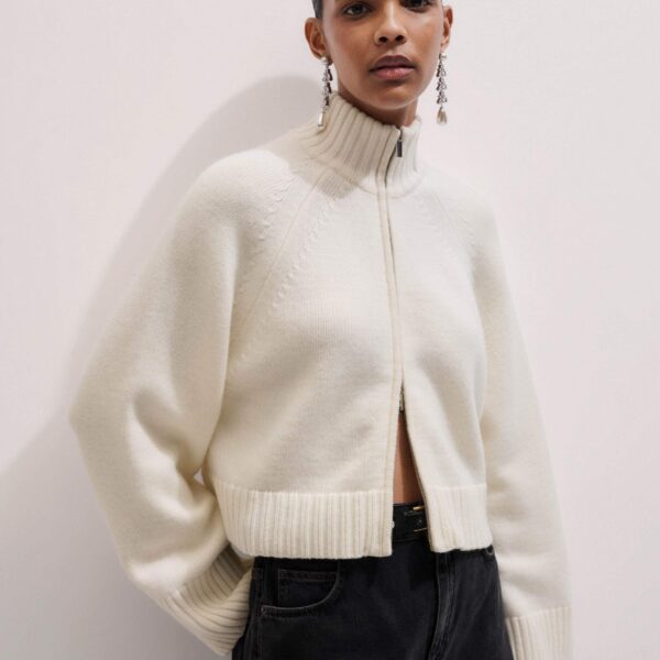 Me + Em Two-Way Zip Jacket – luxury British Ivory in Me and Em exclusively at Coveti