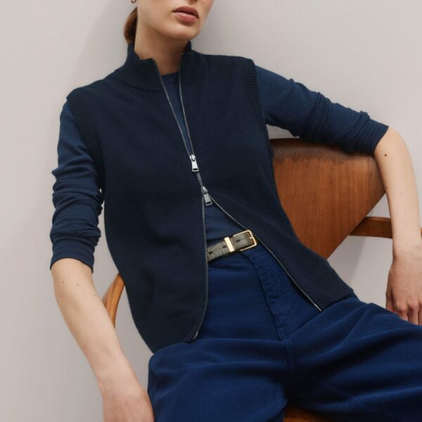 Me + Em Two-Way Zip Knit Vest – luxury British Blue in Me and Em exclusively at Coveti