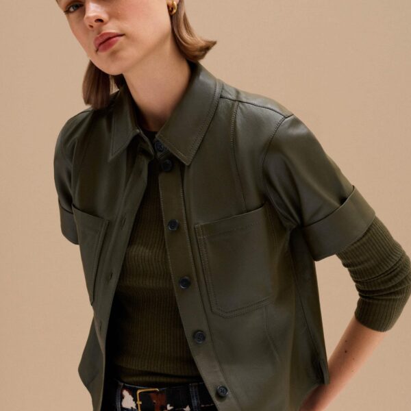 Me + Em Utility Shirt – luxury British Green in Me and Em exclusively at Coveti