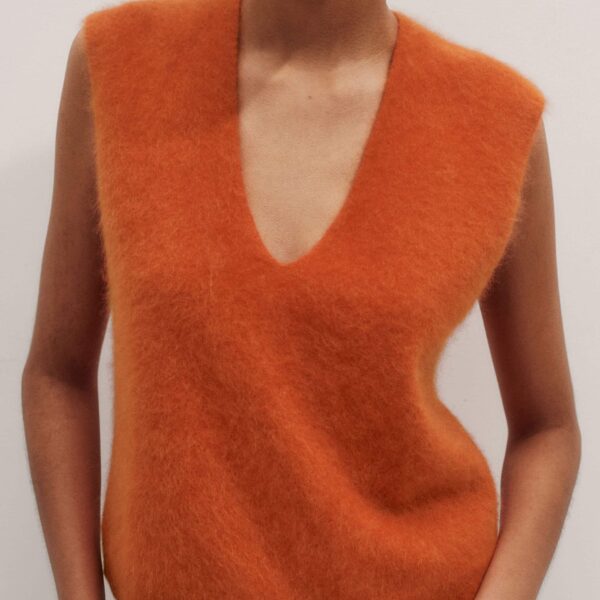Me + Em V-Neck Straight Vest – luxury British Orange in Me and Em exclusively at Coveti