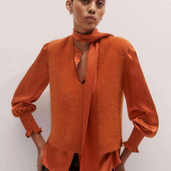 Me + Em V-Neck Straight Vest – luxury British Orange in Me and Em exclusively at Coveti