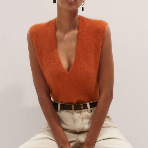 Me + Em V-Neck Straight Vest – luxury British Orange in Me and Em exclusively at Coveti