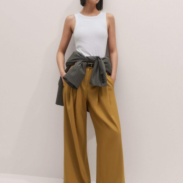 Me and Em Wide-Leg Pleat Trouser – luxury British Yellow in Me and Em exclusively at Coveti