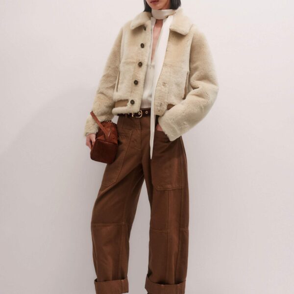 Me + Em Wide Taper Trouser – luxury British Brown in Me and Em exclusively at Coveti
