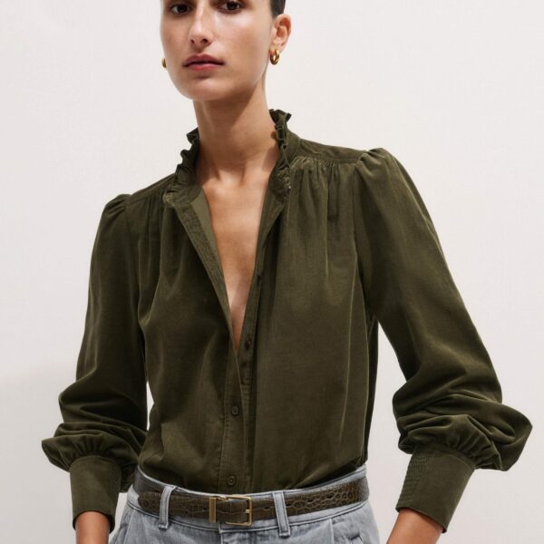 Me + Em Winter Blouse – luxury British Green in Me and Em exclusively at Coveti