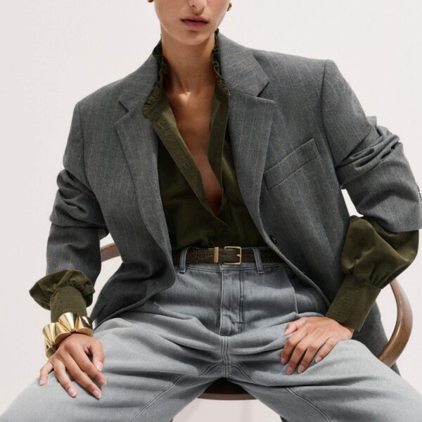Me + Em Winter Blouse – luxury British Green in Me and Em exclusively at Coveti