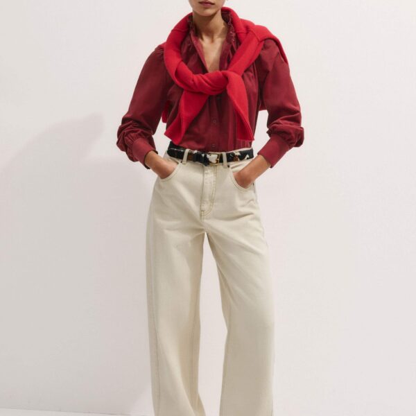 Me + Em Winter Blouse – luxury British Red in Me and Em exclusively at Coveti