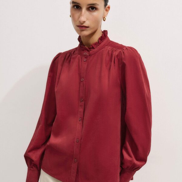 Me and Em Winter Blouse – luxury British Red in Me and Em exclusively at Coveti