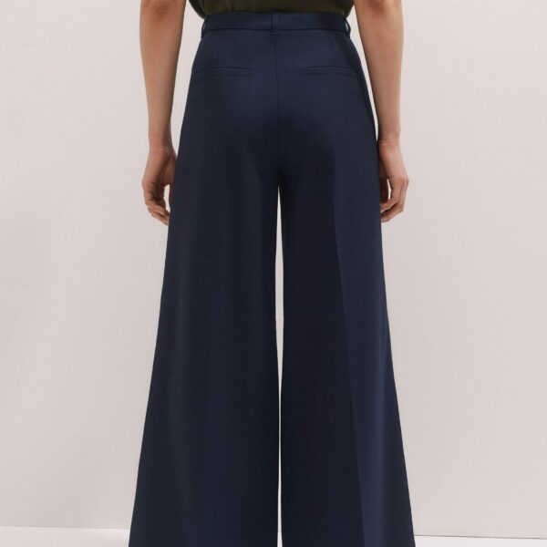 Me + Em Wool-Blend Exaggerated Flare Trouser – luxury British Blue in Me and Em exclusively at Coveti