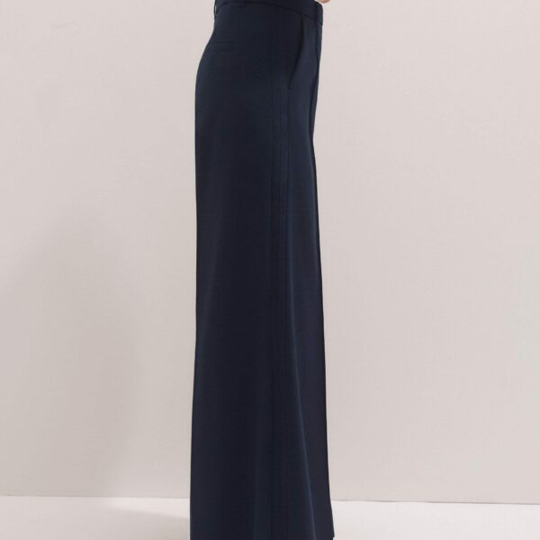 Me and Em Wool-Blend Exaggerated Flare Trouser – luxury British Blue in Me and Em exclusively at Coveti
