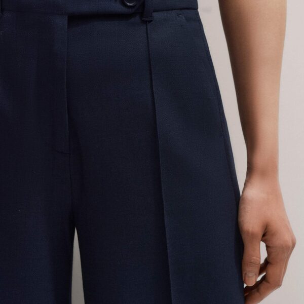 Me + Em Wool-Blend Exaggerated Flare Trouser – luxury British Blue in Me and Em exclusively at Coveti