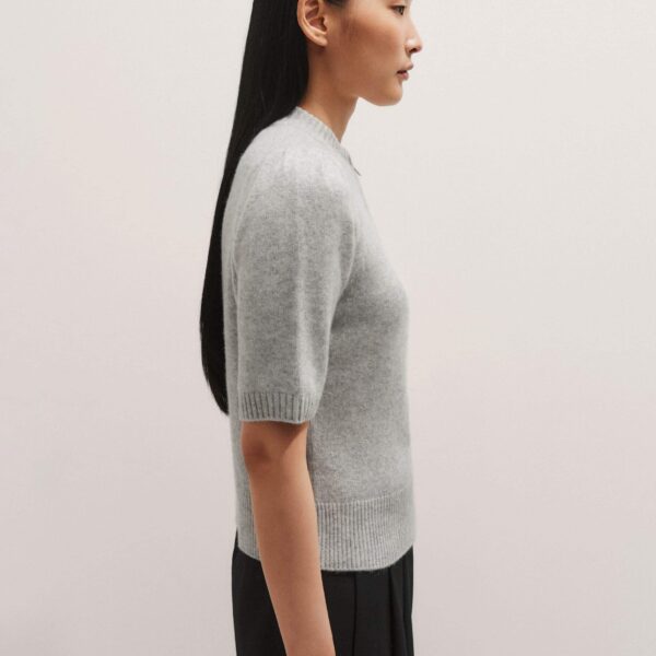 Me and Em Zip Neck Knit Tee – luxury British Gray in Me and Em exclusively at Coveti