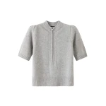 Me and Em Zip Neck Knit Tee – luxury British Gray in Me and Em exclusively at Coveti