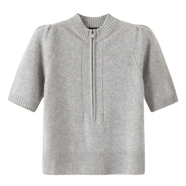 Me and Em Zip Neck Knit Tee – luxury British Gray in Me and Em exclusively at Coveti