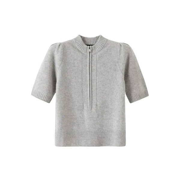 Me and Em Zip Neck Knit Tee – luxury British Gray in Me and Em exclusively at Coveti