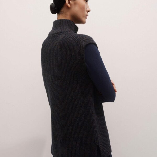Me + Em Zip Sweater Vest – luxury British Brown in Me and Em exclusively at Coveti