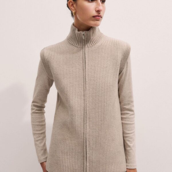 Me and Em Zip Sweater Vest – luxury British Beige in Me and Em exclusively at Coveti