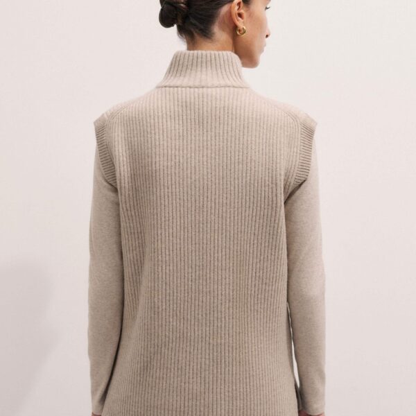 Me + Em Zip Sweater Vest – luxury British Beige in Me and Em exclusively at Coveti