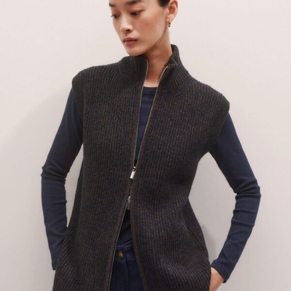 Me and Em Zip Sweater Vest – luxury British Brown in Me and Em exclusively at Coveti