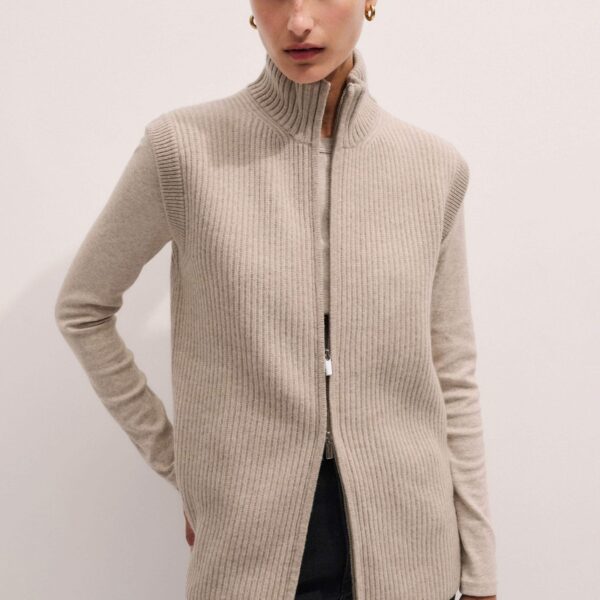 Me and Em Zip Sweater Vest – luxury British Beige in Me and Em exclusively at Coveti
