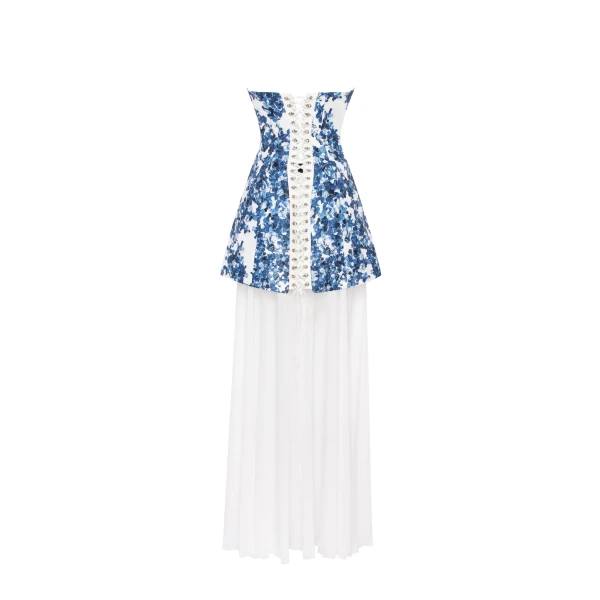 Milla 2-in-1 blue hydrangea mini with a detachable underskirt Dress, view 3