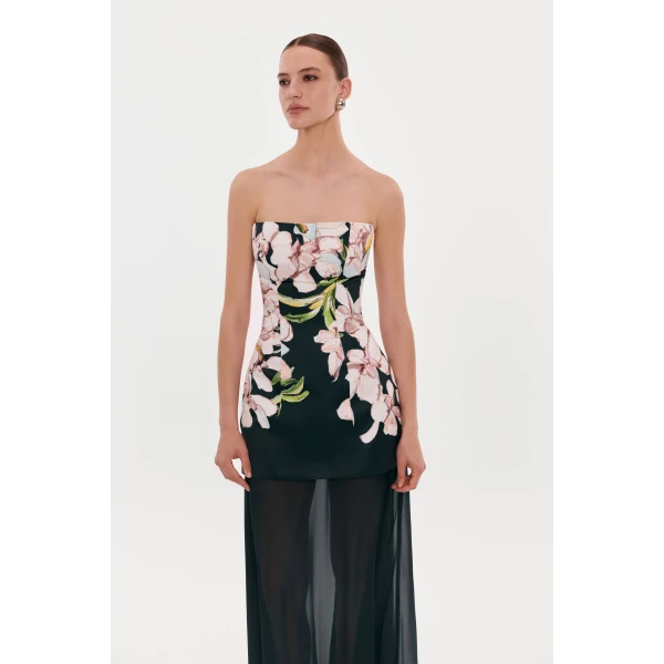 Milla 2-in-1 floral mini with a detachable deep ocean green underskirt Dress, view 5