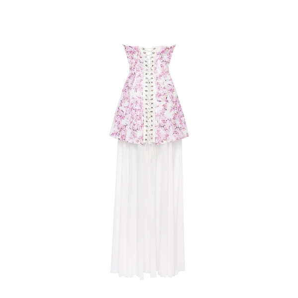 Milla 2-in-1 pink sakura mini with a detachable underskirt Dress, view 3