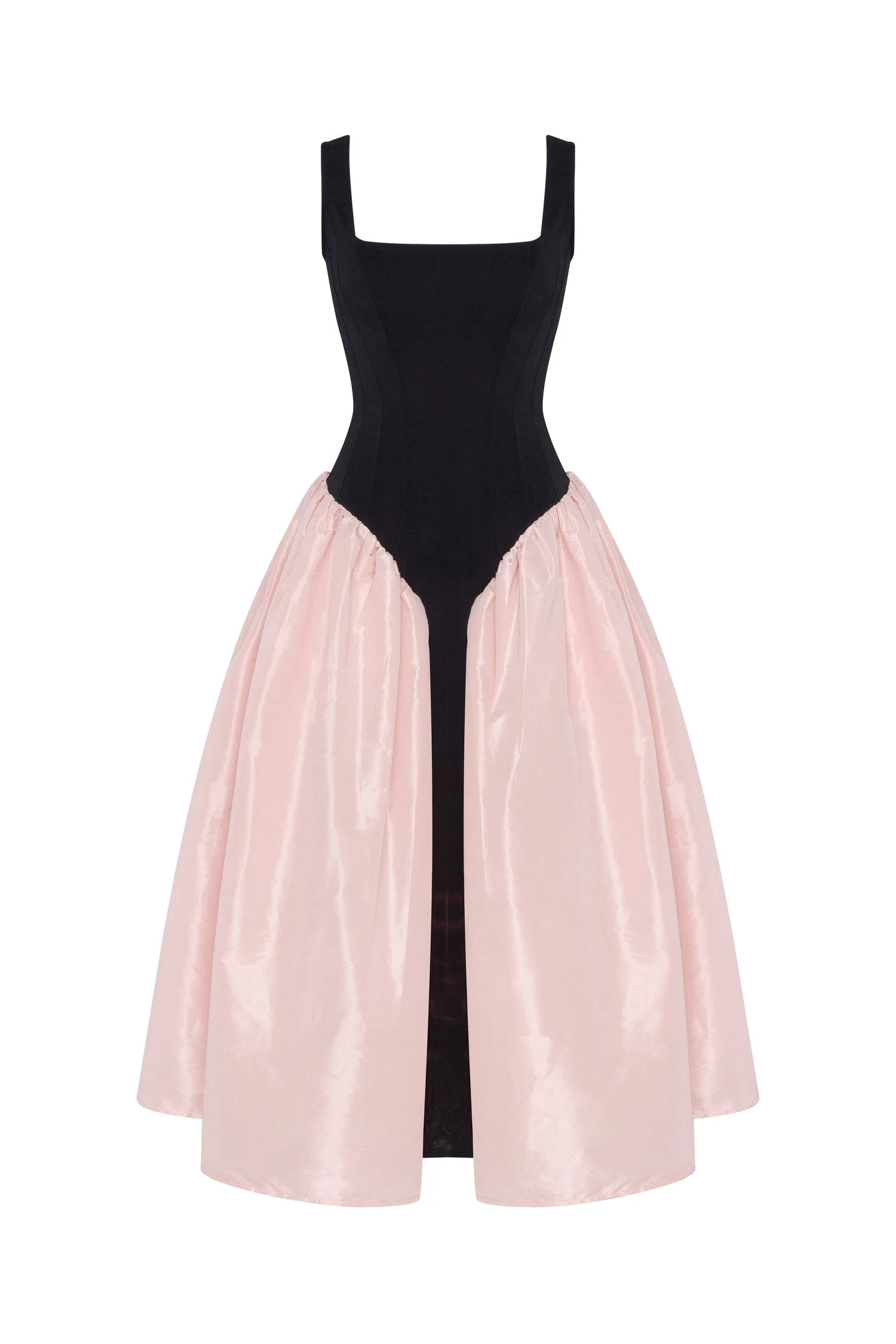 Milla Black corset dress on straps with a glossy pink midi skirt | Ready to Wear 2025 Collection Coveti Elevate your elegance in this Milla Dresses from the 2025 resort wear edit