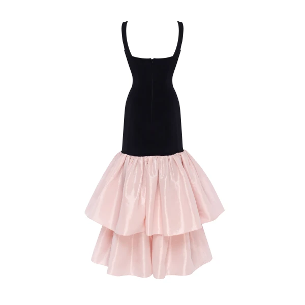 Milla Black fitted maxi dress with pink puffy tiered skirt, Parisienne, view 4