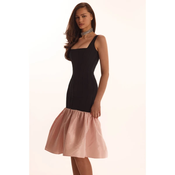 Milla Black fitted maxi dress with pink puffy tiered skirt, Parisienne, view 5