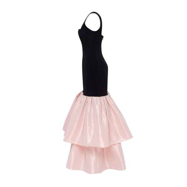 Milla Black fitted maxi dress with pink puffy tiered skirt, Parisienne, view 6