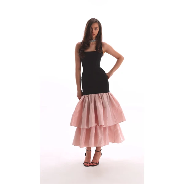 Milla Black fitted maxi dress with pink puffy tiered skirt, Parisienne, view 7