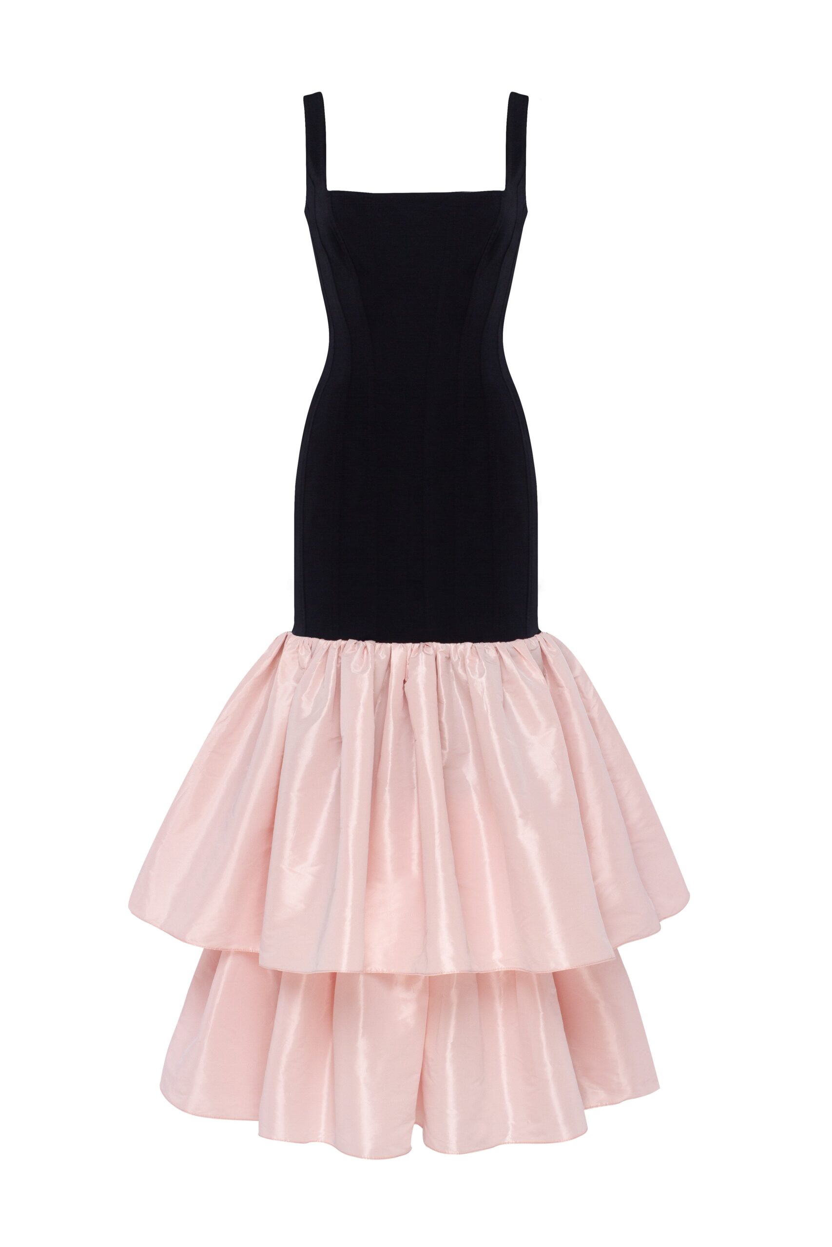 Milla Black fitted maxi dress with pink puffy tiered skirt Elevate your elegance in this Milla Dresses from the 2025 resort wear edit