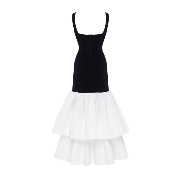 Milla Black fitted maxi dress with white puffy tiered skirt, Parisienne, view 4
