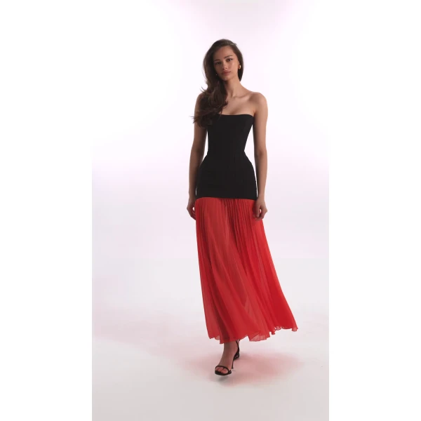 Milla Black&Coral dress with a pleated skirt, Parisienne, view 7
